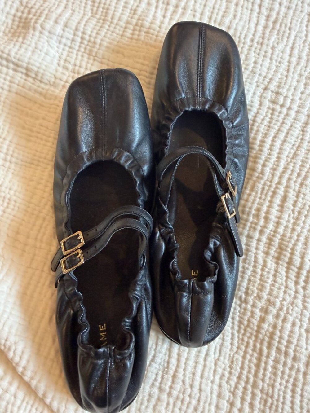 FRAME Le Sunset Mary Jane Ballet Flat in Black Leather Women's Size 40